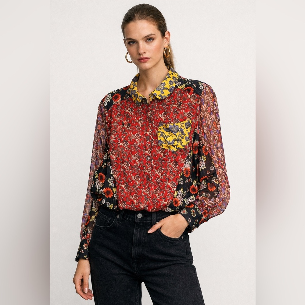 Floral Print Sheer Women's Top by Zara Large